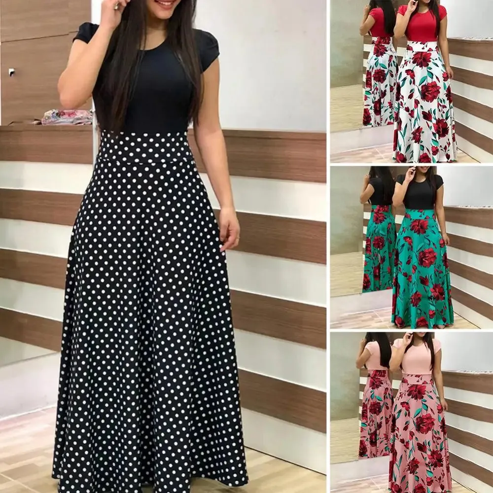 Flower Retro Printed Patchwork Long Maxi Dress