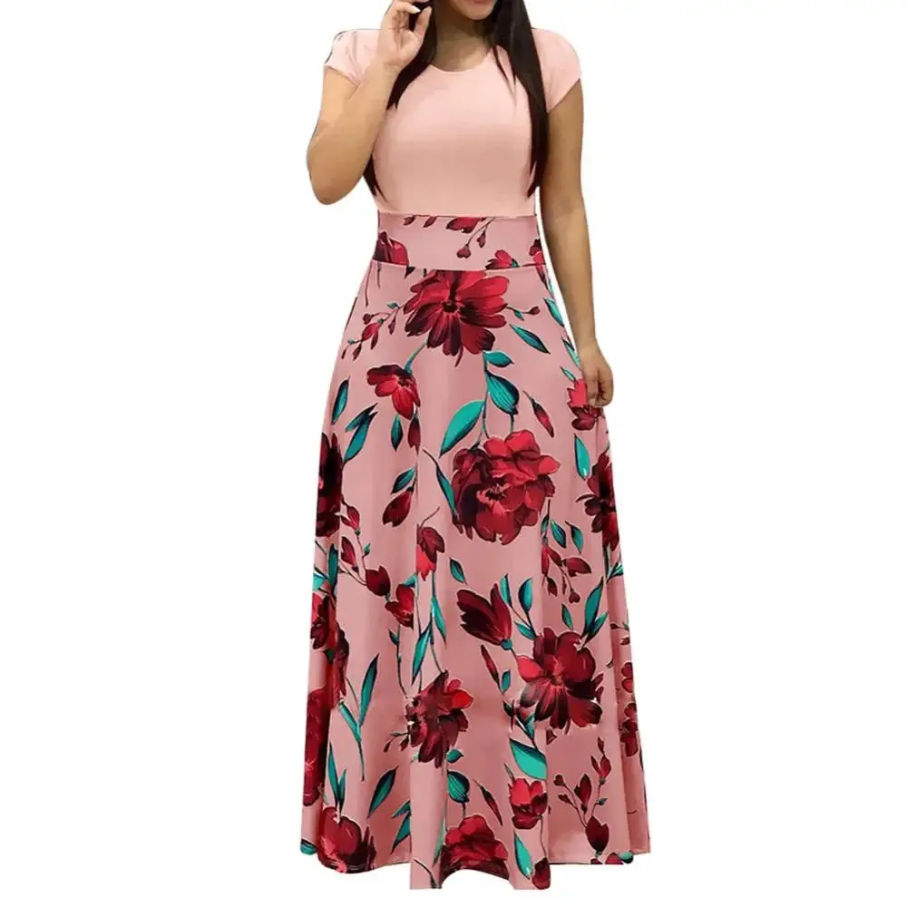 Flower Retro Printed Patchwork Long Maxi Dress