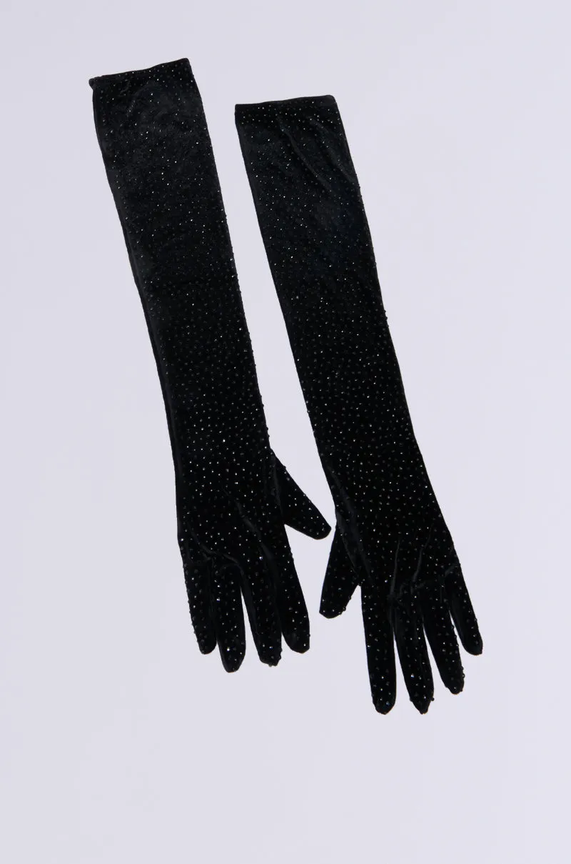 FOR THE PARTY RHINESTONE VELVET GLOVES