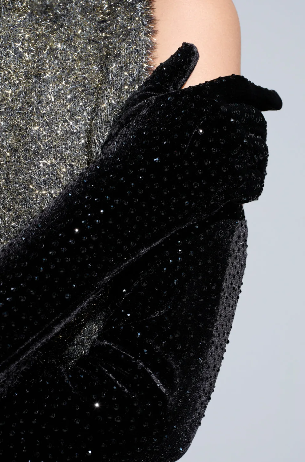 FOR THE PARTY RHINESTONE VELVET GLOVES