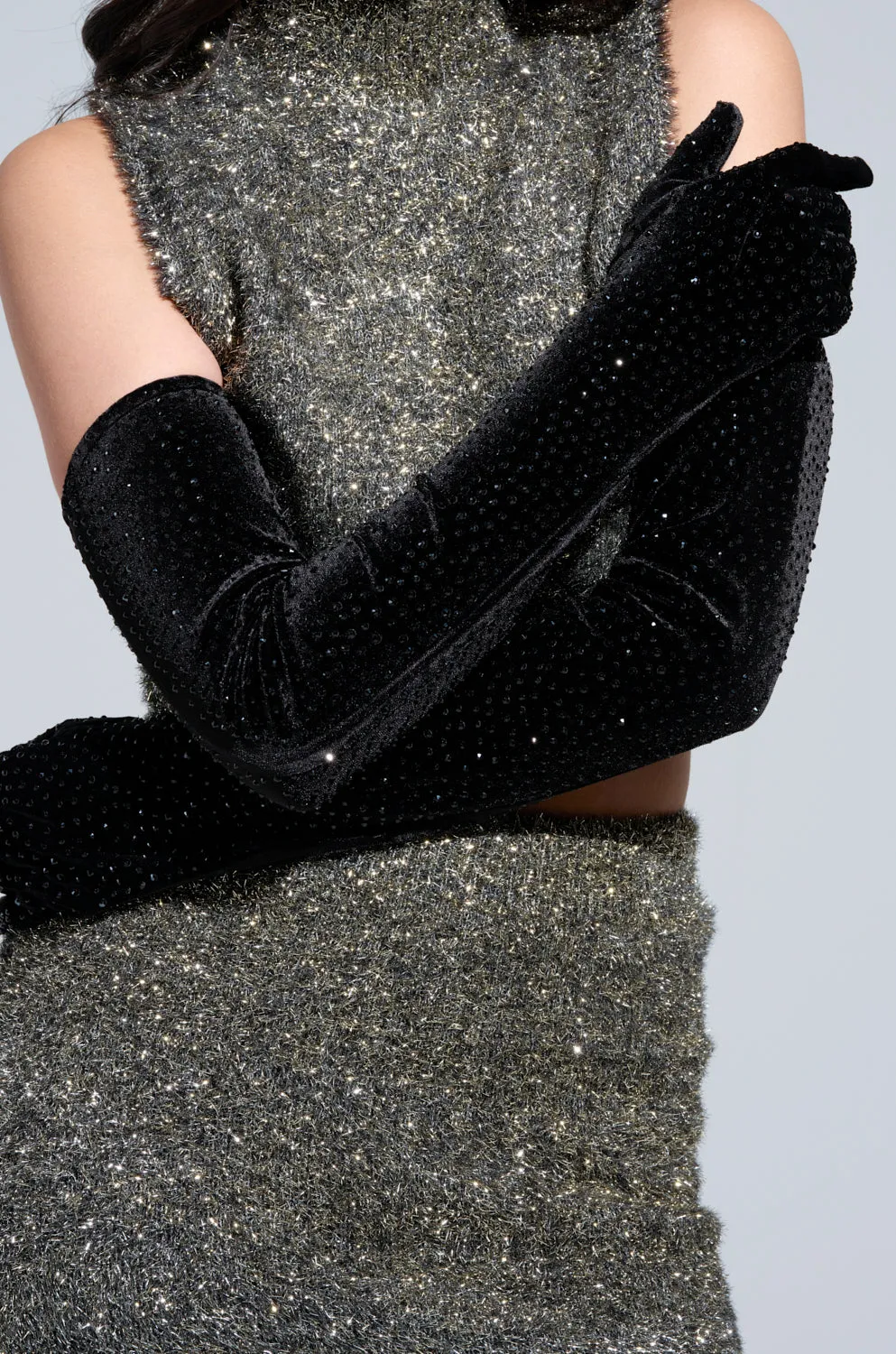 FOR THE PARTY RHINESTONE VELVET GLOVES