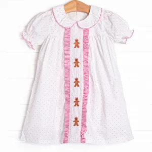 Gingerbread Gal Embroidered Dress, Pink