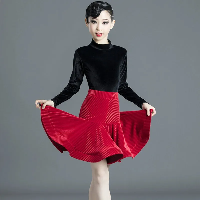 Girls Blue Yellow Velvet Latin Dance Dresses Kids Children Pink Salsa Chacha Rumba Practice Clothes Modern Dance Outfits