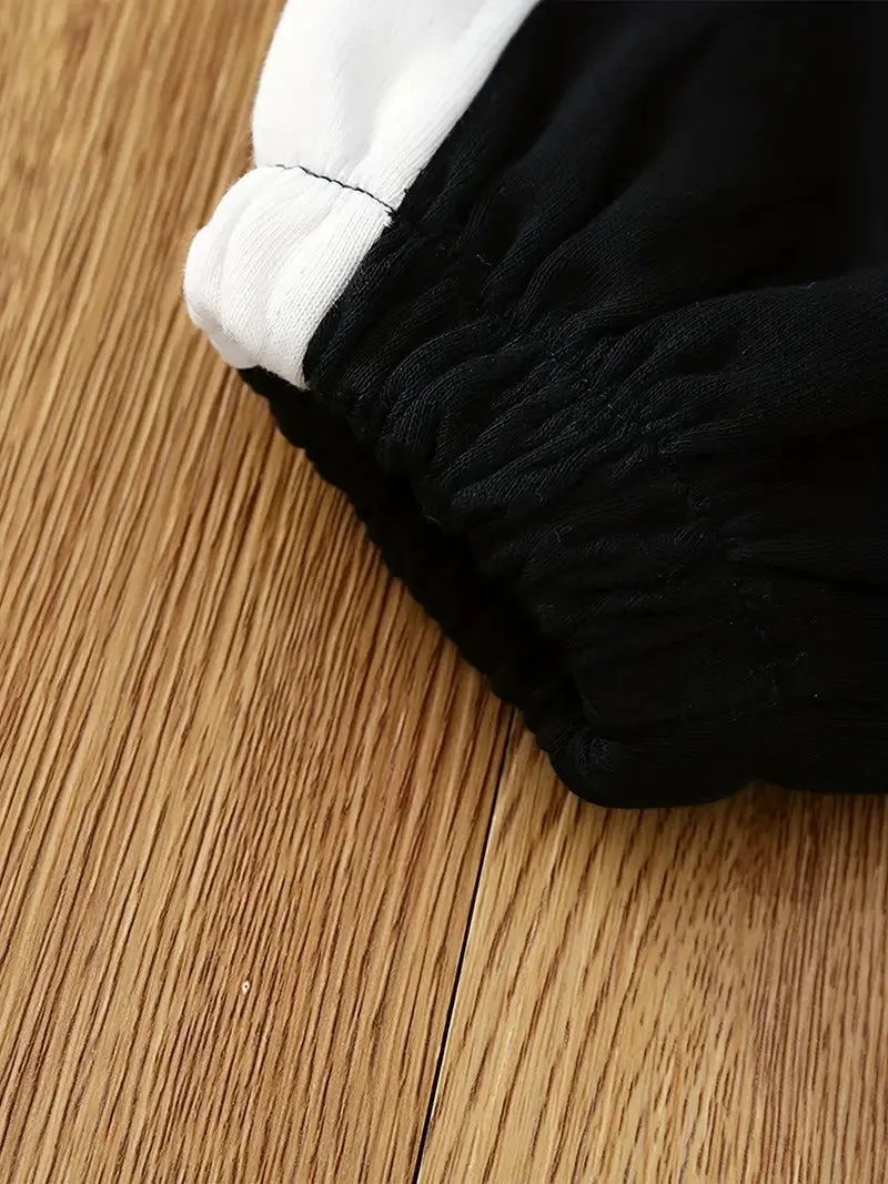 Girl's Lettermen Style Embroidered Baseball Jacket Black Pant Set