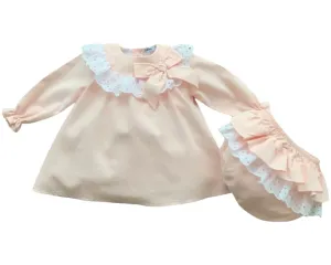 Girls Pale Coral & White Dress Set