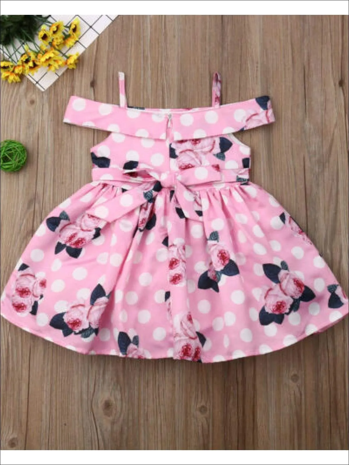 Girls Satin Rose Polka Dot Dress