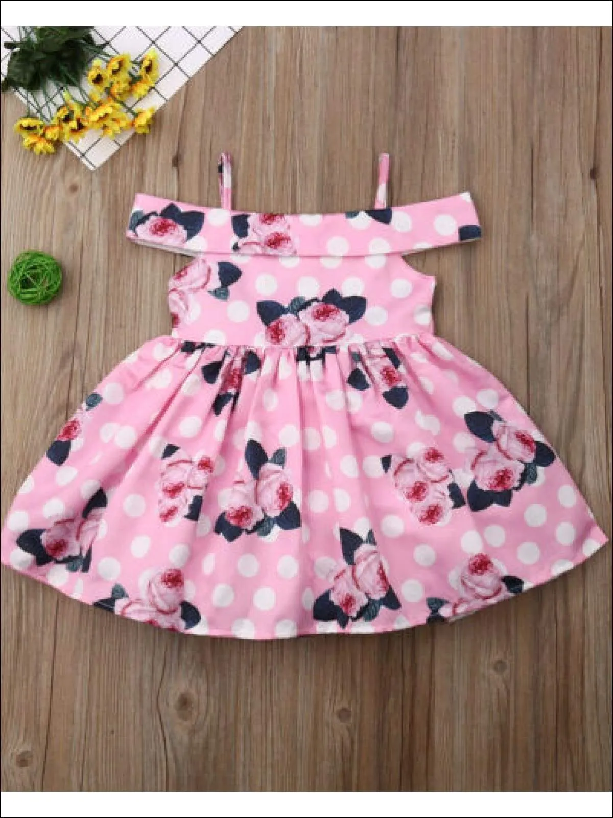 Girls Satin Rose Polka Dot Dress