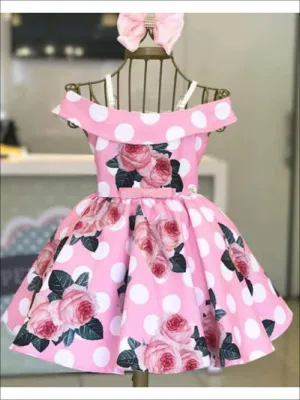 Girls Satin Rose Polka Dot Dress