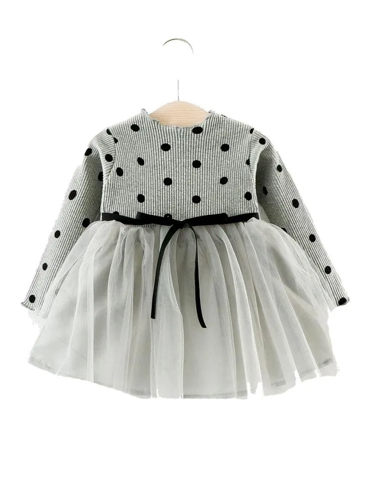 Girls Silver Grey Polka Dot Party Tutu Dress