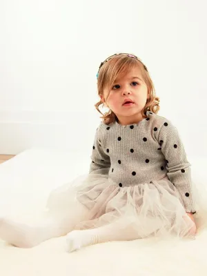 Girls Silver Grey Polka Dot Party Tutu Dress