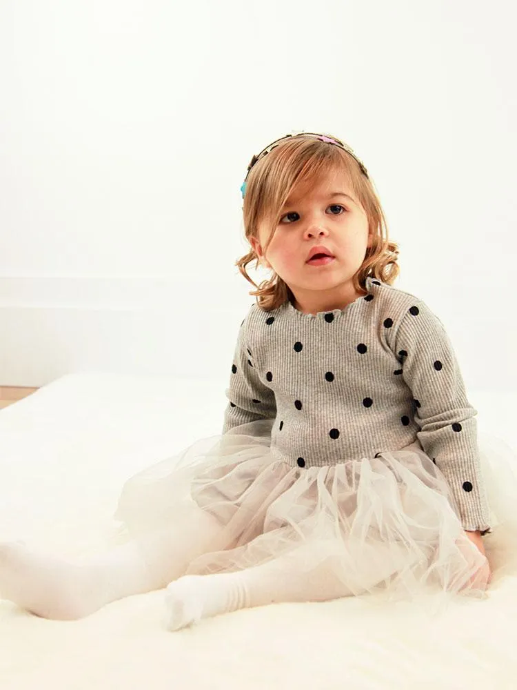 Girls Silver Grey Polka Dot Party Tutu Dress