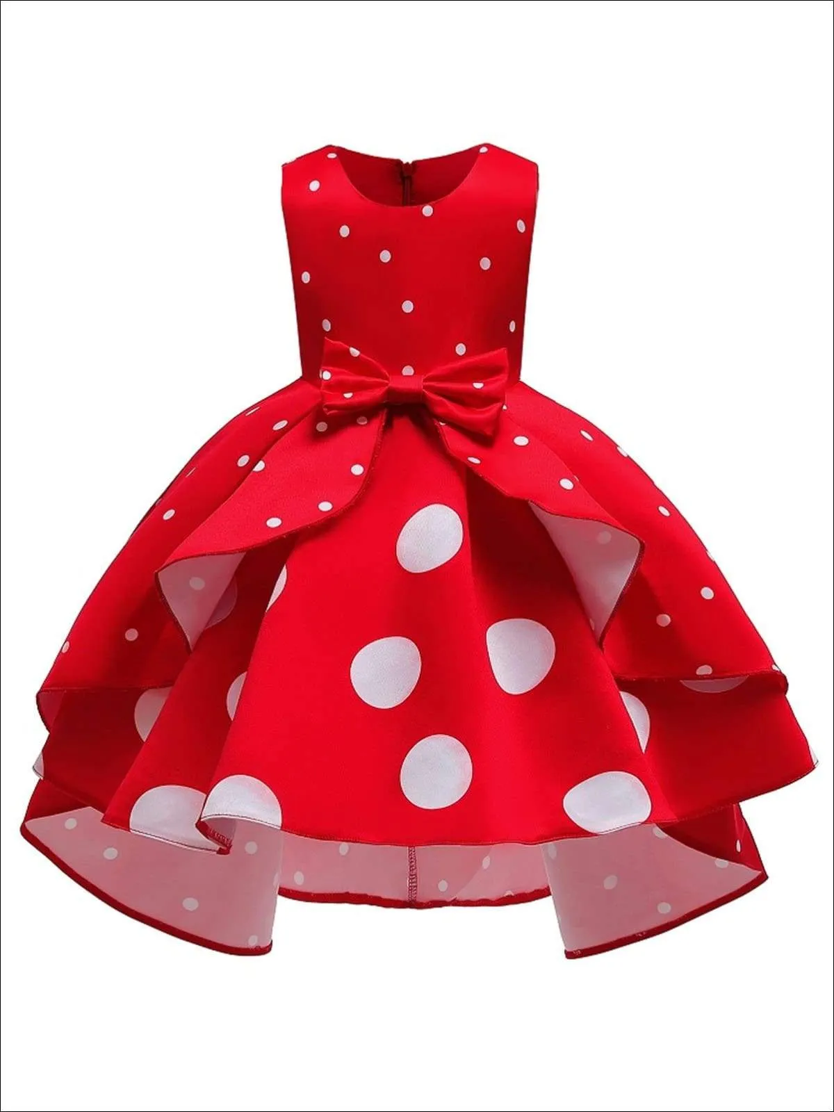 Girls Sleeveless Polka Dot Hi-Low Princess Holiday Dress