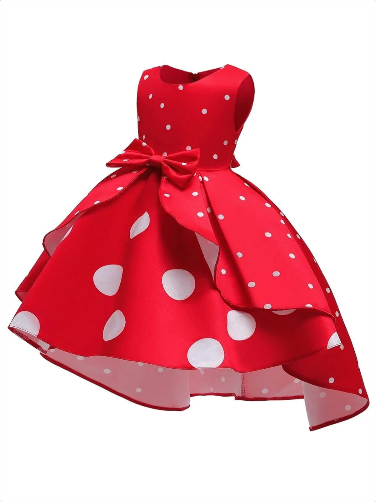 Girls Sleeveless Polka Dot Hi-Low Princess Holiday Dress