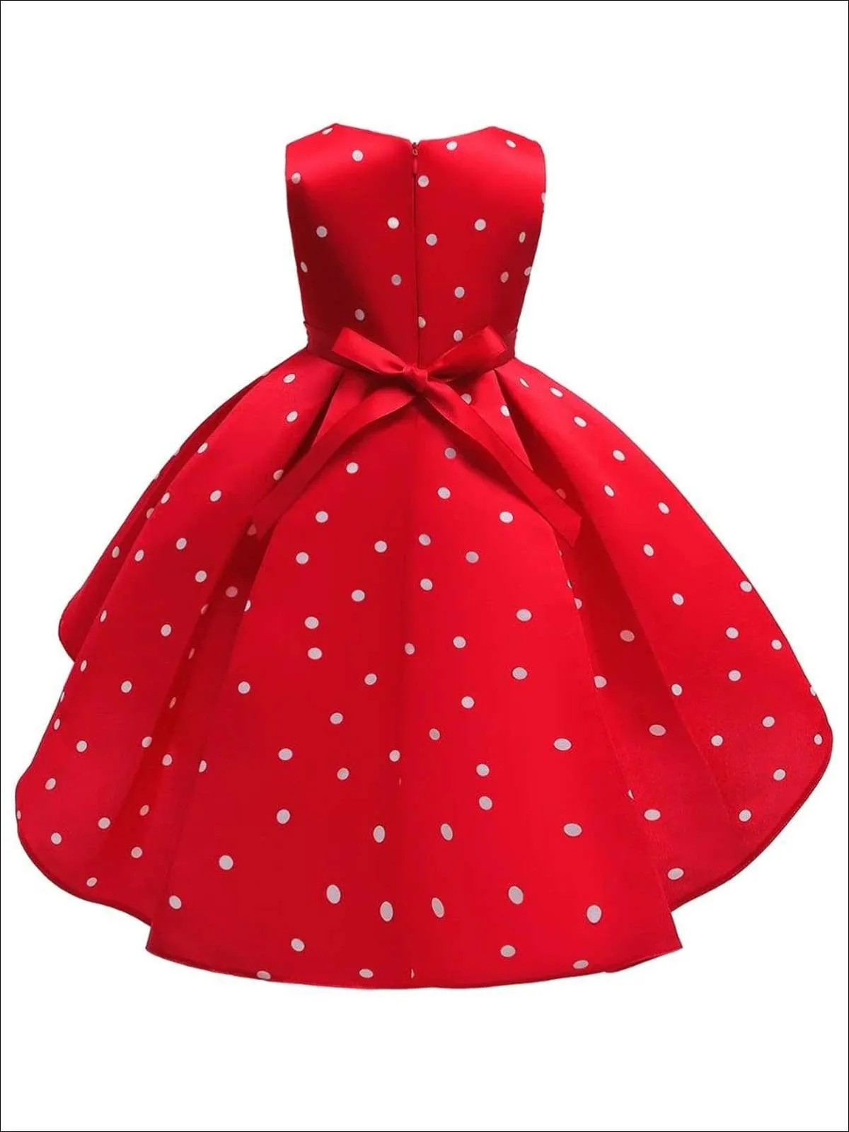 Girls Sleeveless Polka Dot Hi-Low Princess Holiday Dress