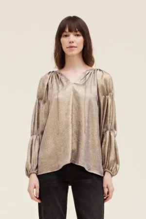 Gold Cloud Gather Sleeve Shine Blouse