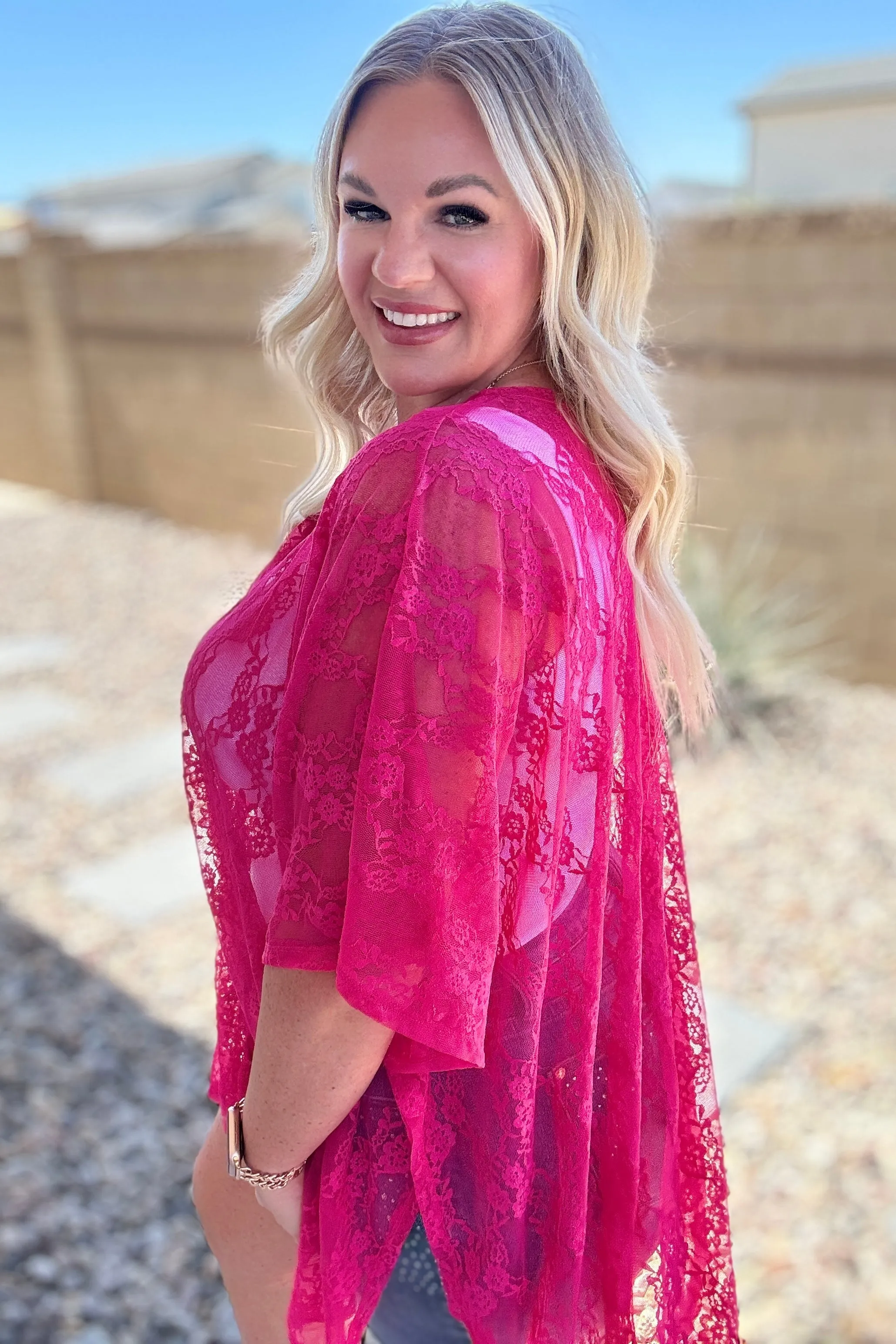 Good Days in Summer Lace Kimono- Fuchsia