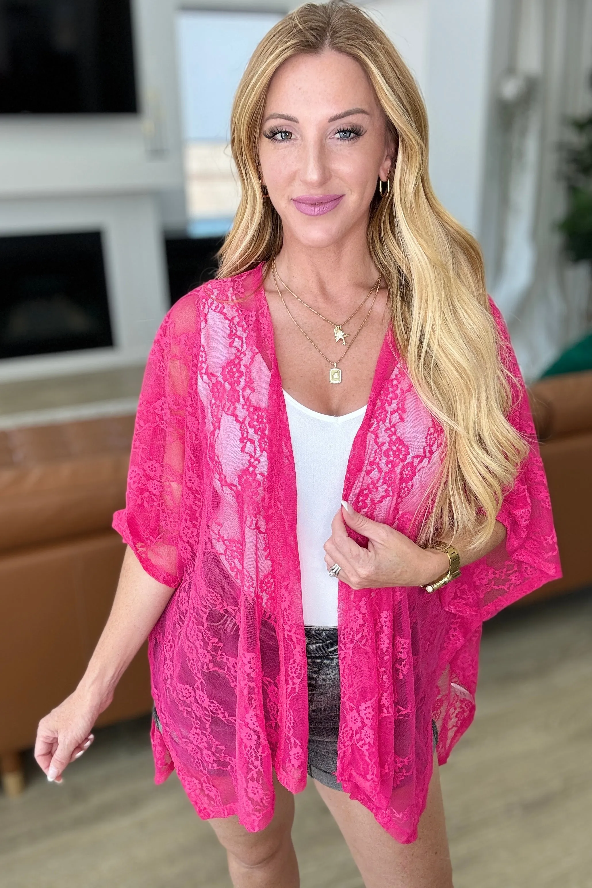 Good Days in Summer Lace Kimono- Fuchsia