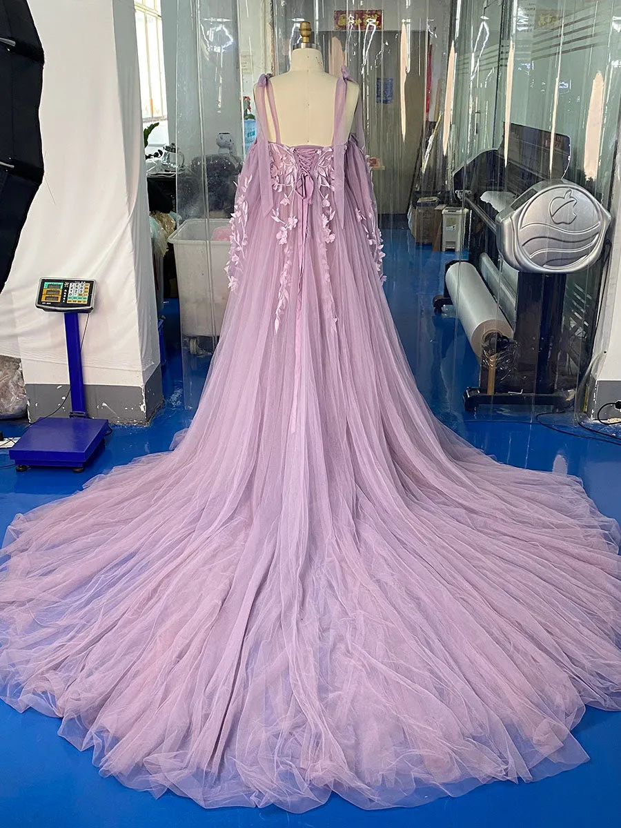 Gorgeous Long Sleeve Tulle Lace Flower Maternity Gown for Photoshooting YW221109-1