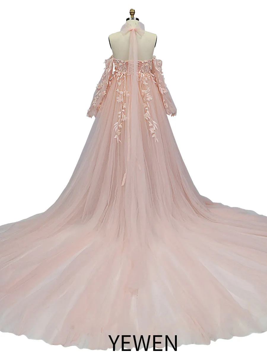 Gorgeous Long Sleeve Tulle Lace Flower Maternity Gown for Photoshooting YW221109-1