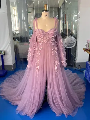 Gorgeous Long Sleeve Tulle Lace Flower Maternity Gown for Photoshooting YW221109-1