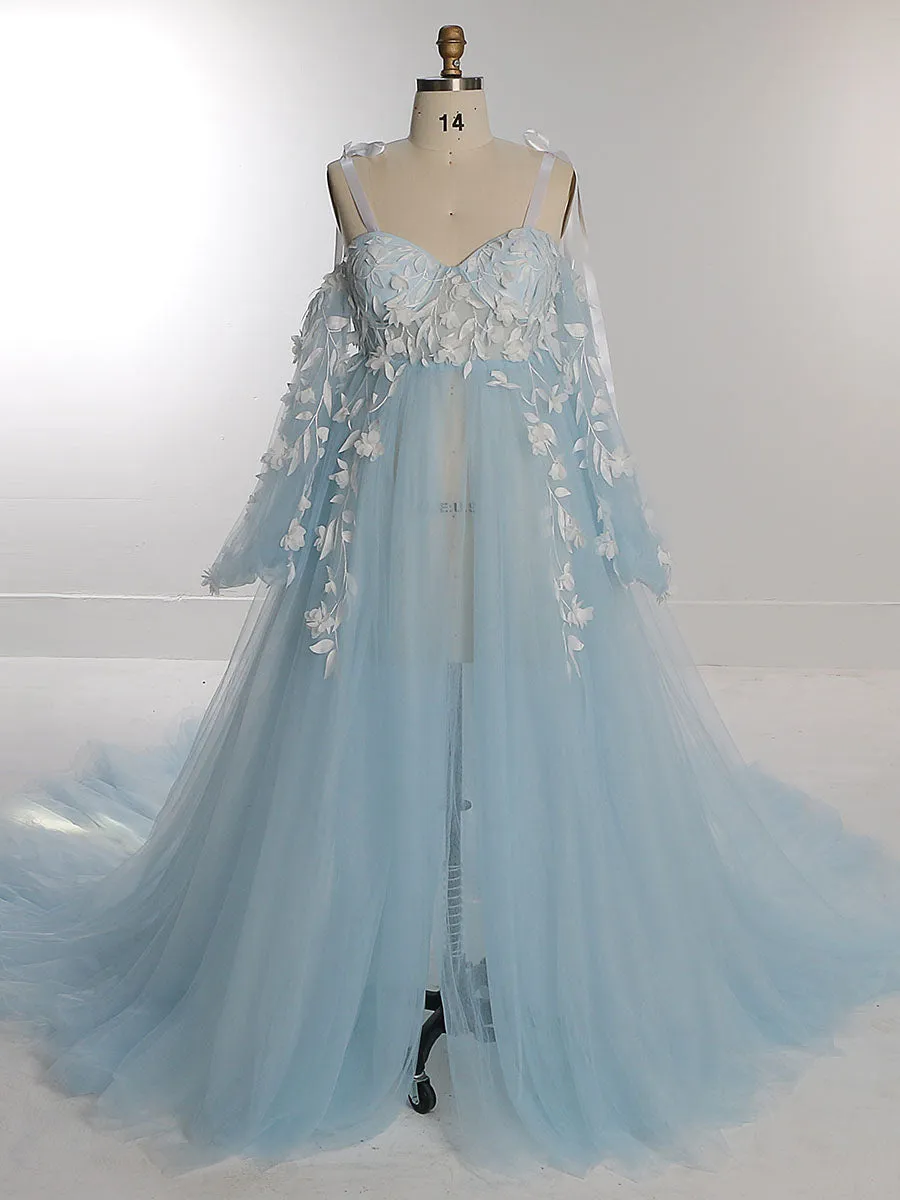 Gorgeous Long Sleeve Tulle Lace Flower Maternity Gown for Photoshooting YW221109-1