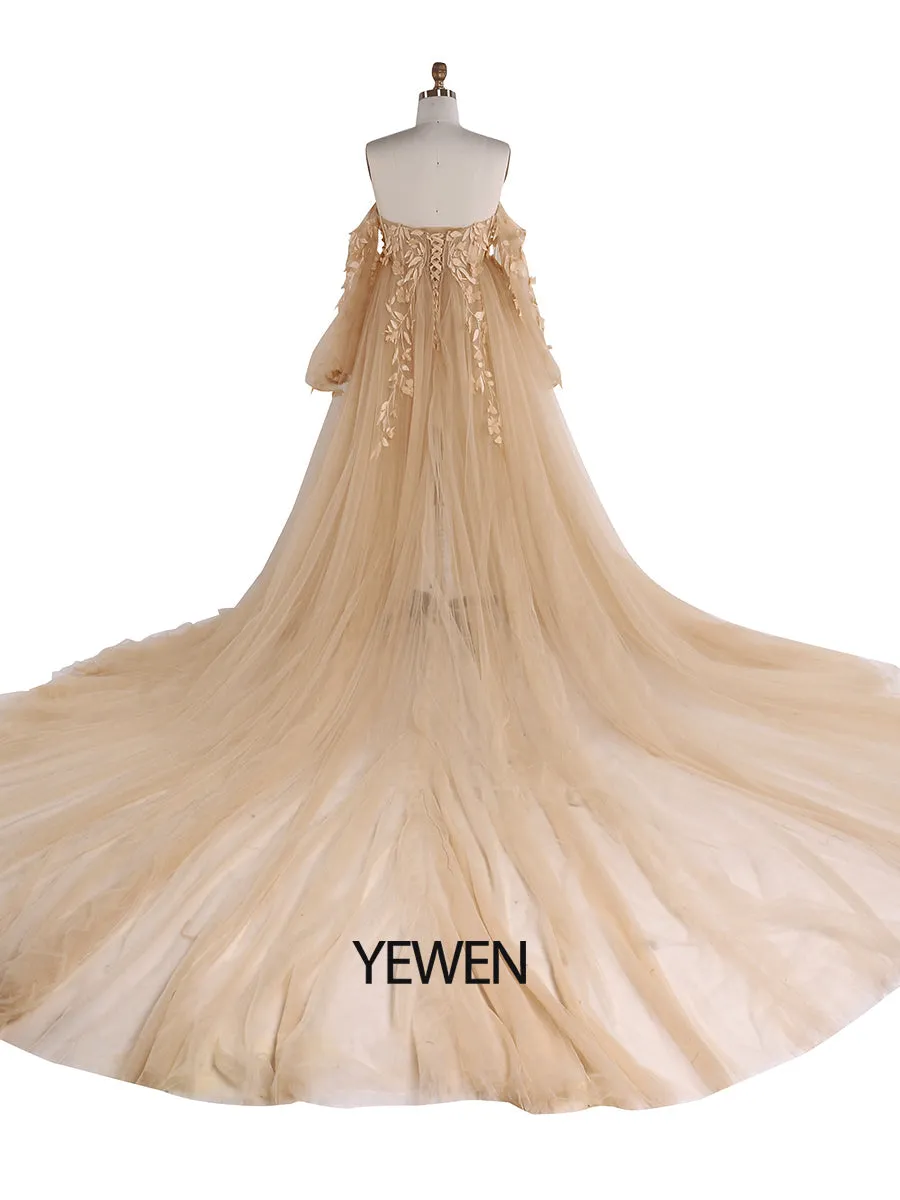 Gorgeous Long Sleeve Tulle Lace Flower Maternity Photoshoot Dresses Photo Shoots Dress for Wedding Guest YW221109