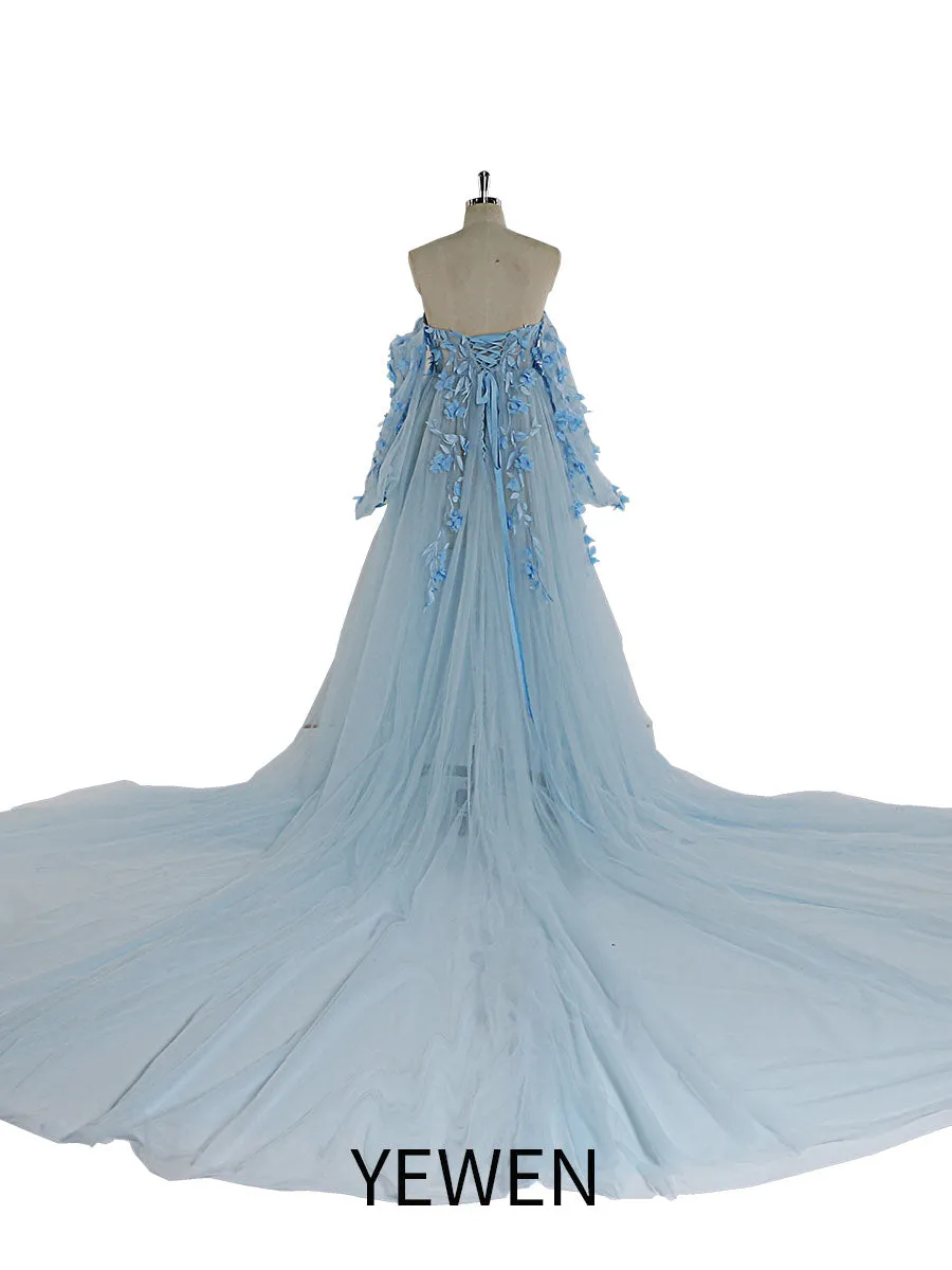 Gorgeous Long Sleeve Tulle Lace Flower Maternity Photoshoot Dresses Photo Shoots Dress for Wedding Guest YW221109