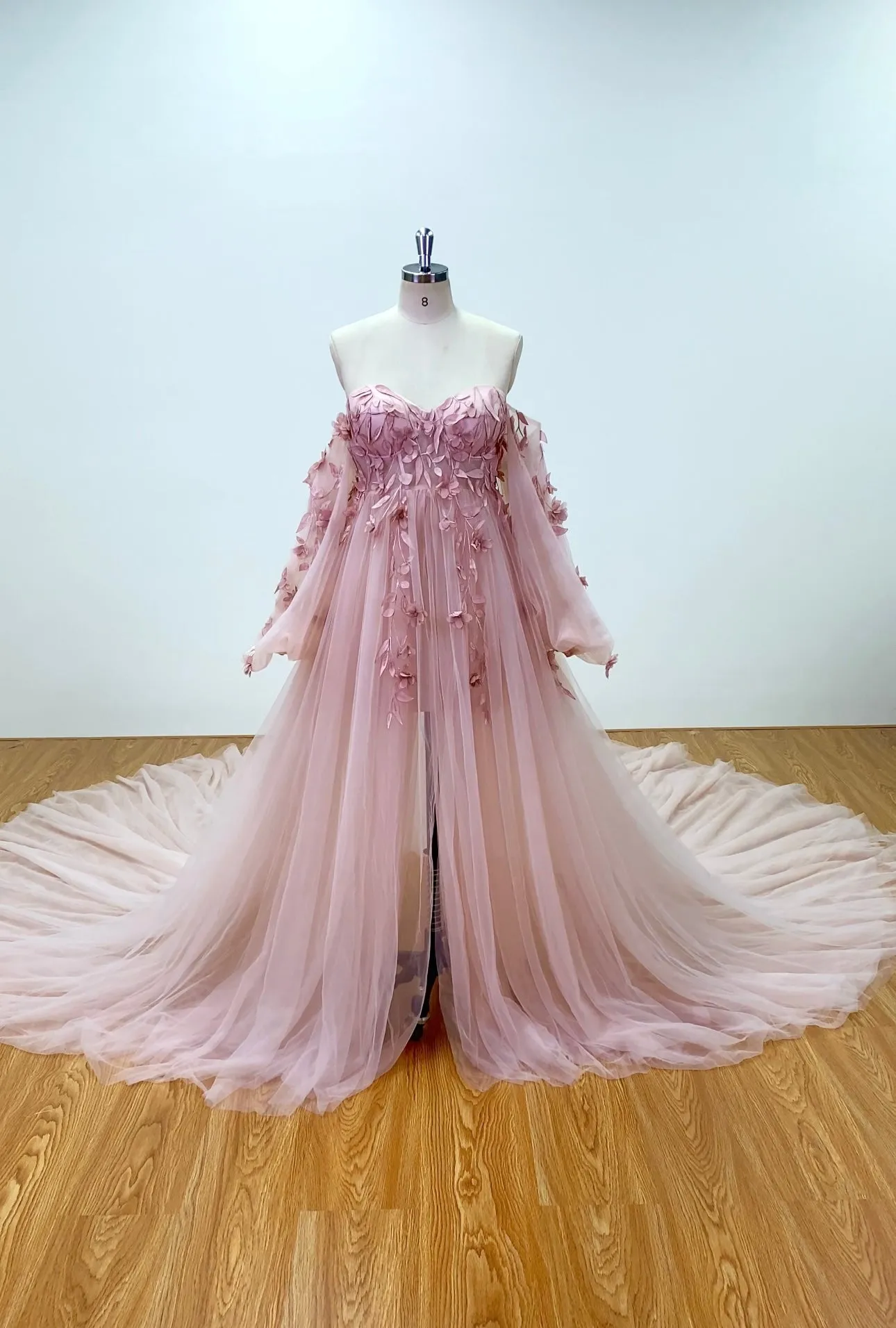Gorgeous Long Sleeve Tulle Lace Flower Maternity Photoshoot Dresses Photo Shoots Dress for Wedding Guest YW221109