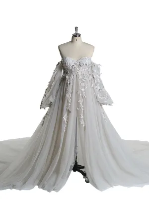 Gorgeous Long Sleeve Tulle Lace Flower Maternity Photoshoot Dresses Photo Shoots Dress for Wedding Guest YW221109