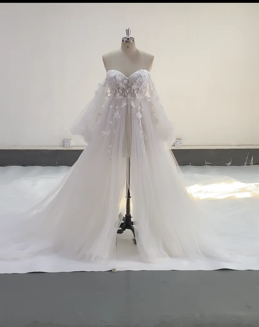 Gorgeous Long Sleeve Tulle Lace Flower Maternity Photoshoot Dresses Photo Shoots Dress for Wedding Guest YW221109