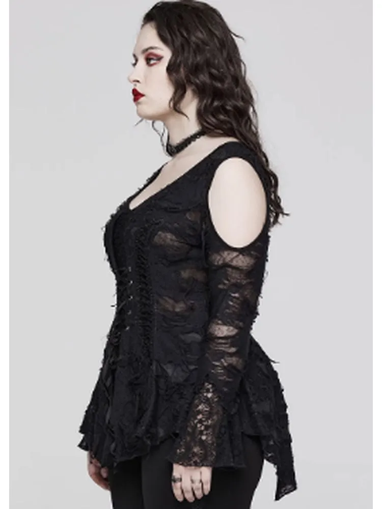 Gothic style lace bell sleeve sexy T-shirt