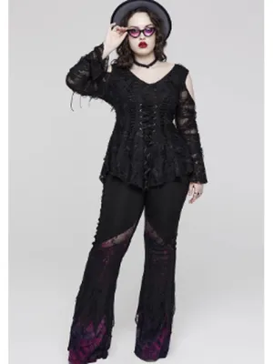 Gothic style lace bell sleeve sexy T-shirt