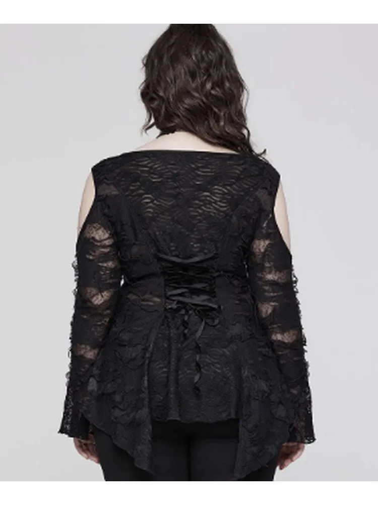 Gothic style lace bell sleeve sexy T-shirt
