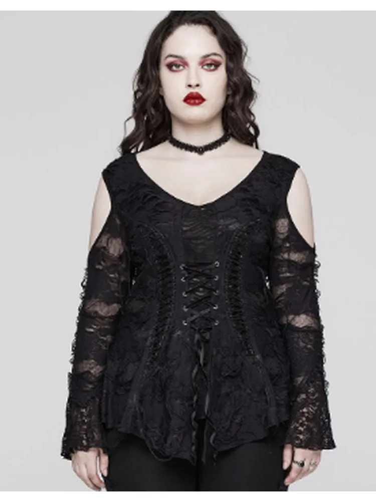 Gothic style lace bell sleeve sexy T-shirt
