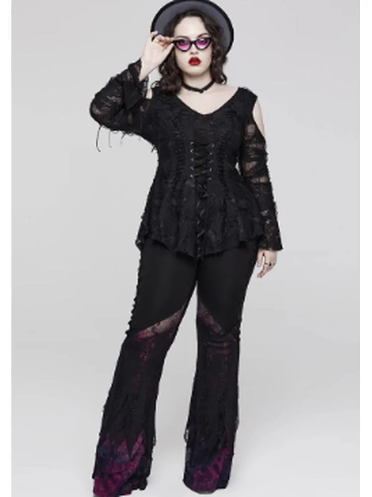 Gothic style lace bell sleeve sexy T-shirt