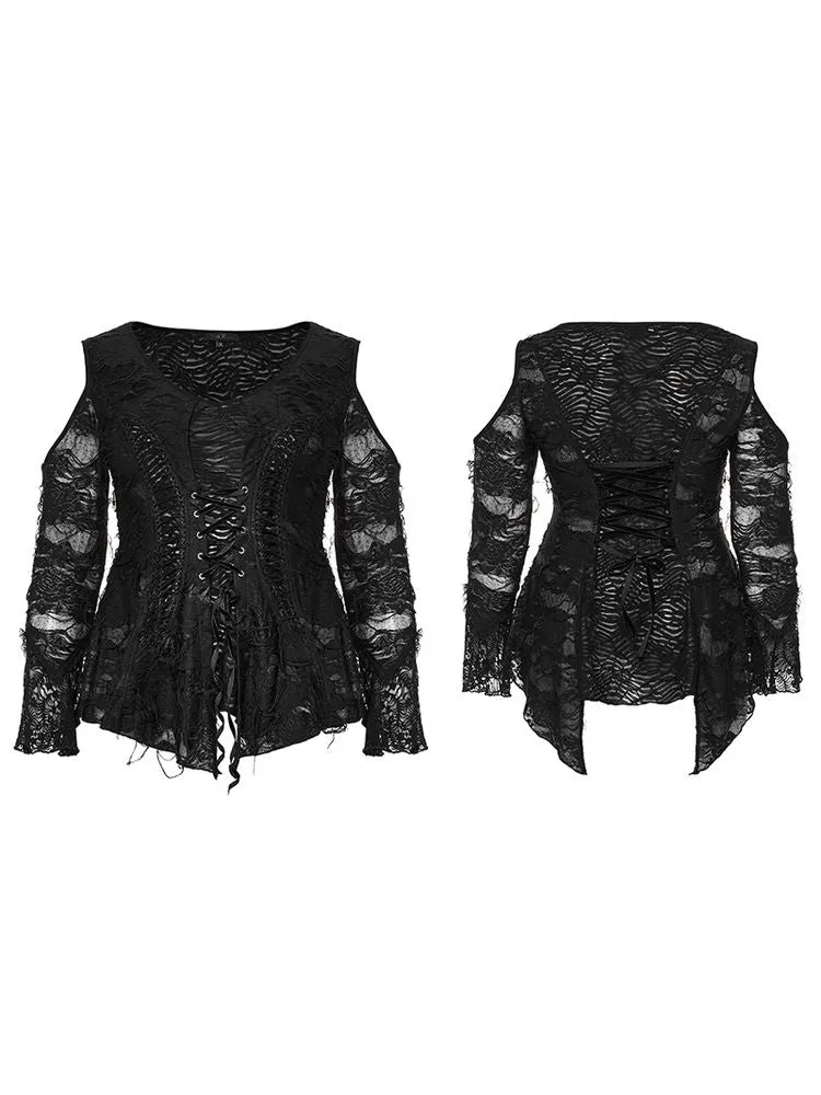 Gothic style lace bell sleeve sexy T-shirt