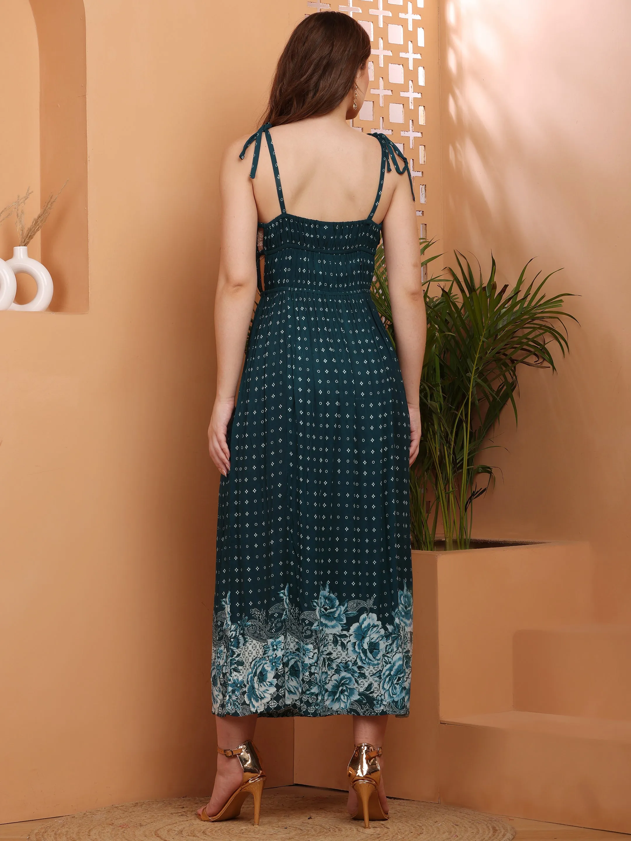 Green Sleeveless Maxi Dress with Front Slit