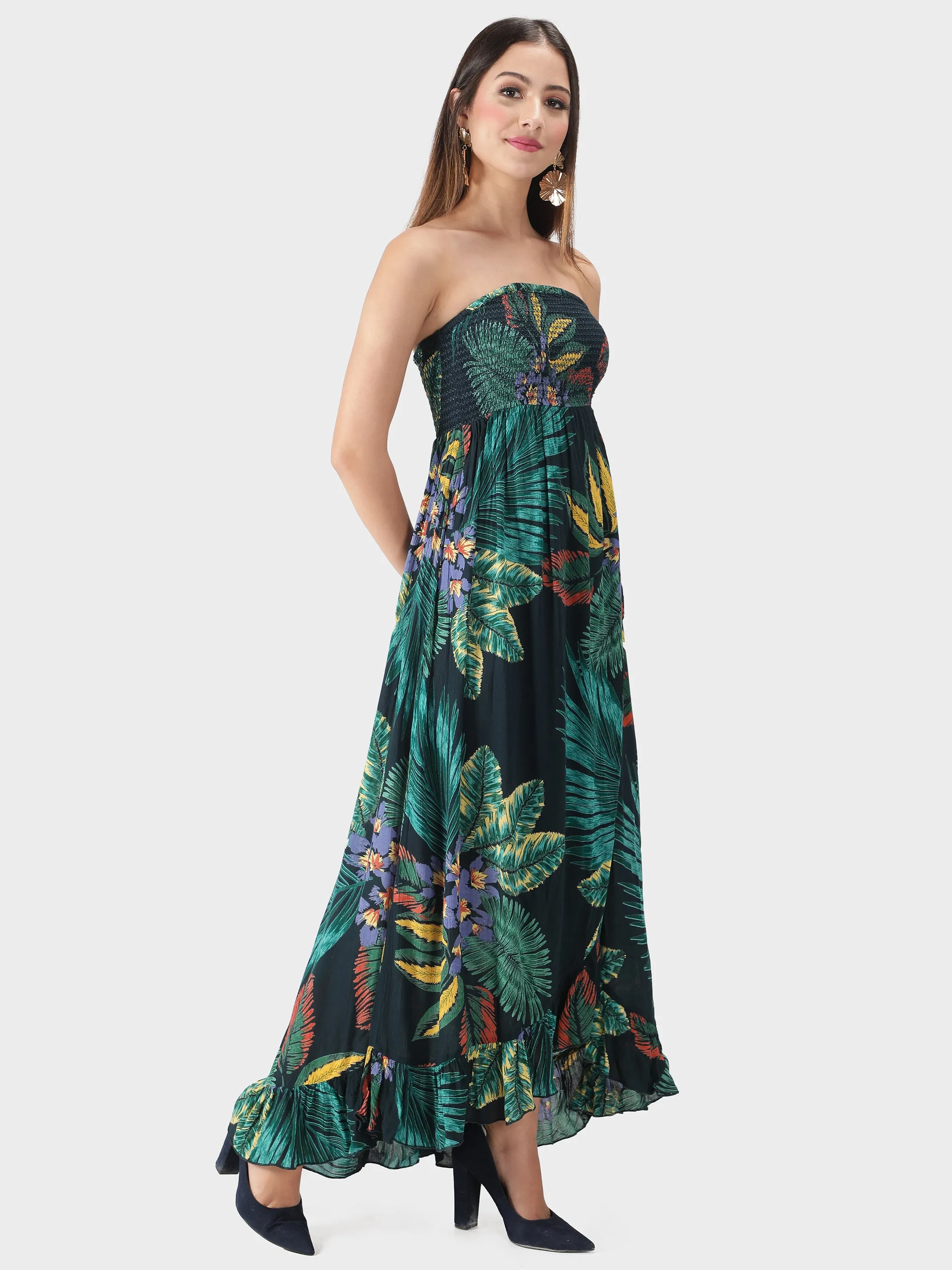 Green Tribal Flayered Maxi Dress