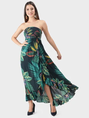 Green Tribal Flayered Maxi Dress