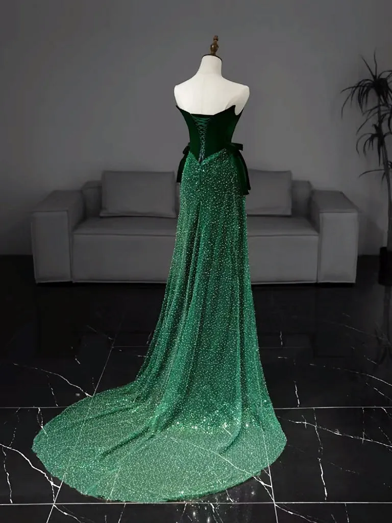 Green Tulle Velvet Long Prom Dress, Green Long Formal Dress