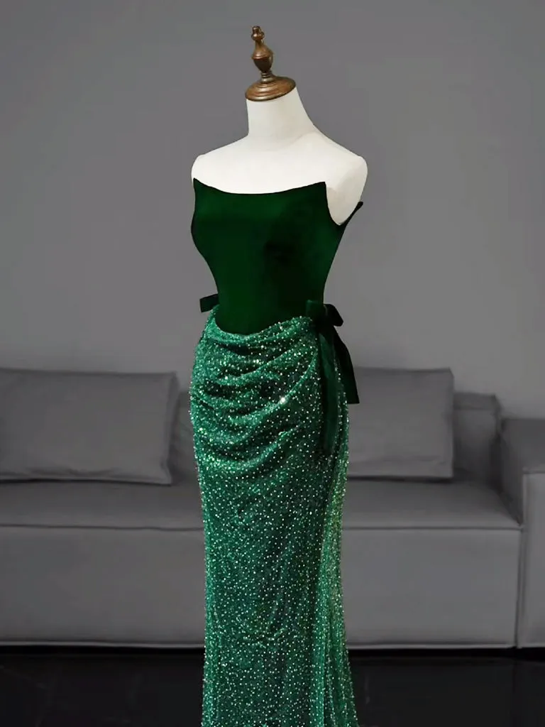 Green Tulle Velvet Long Prom Dress, Green Long Formal Dress