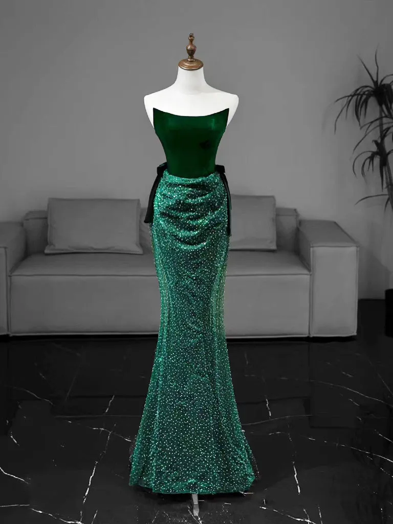 Green Tulle Velvet Long Prom Dress, Green Long Formal Dress