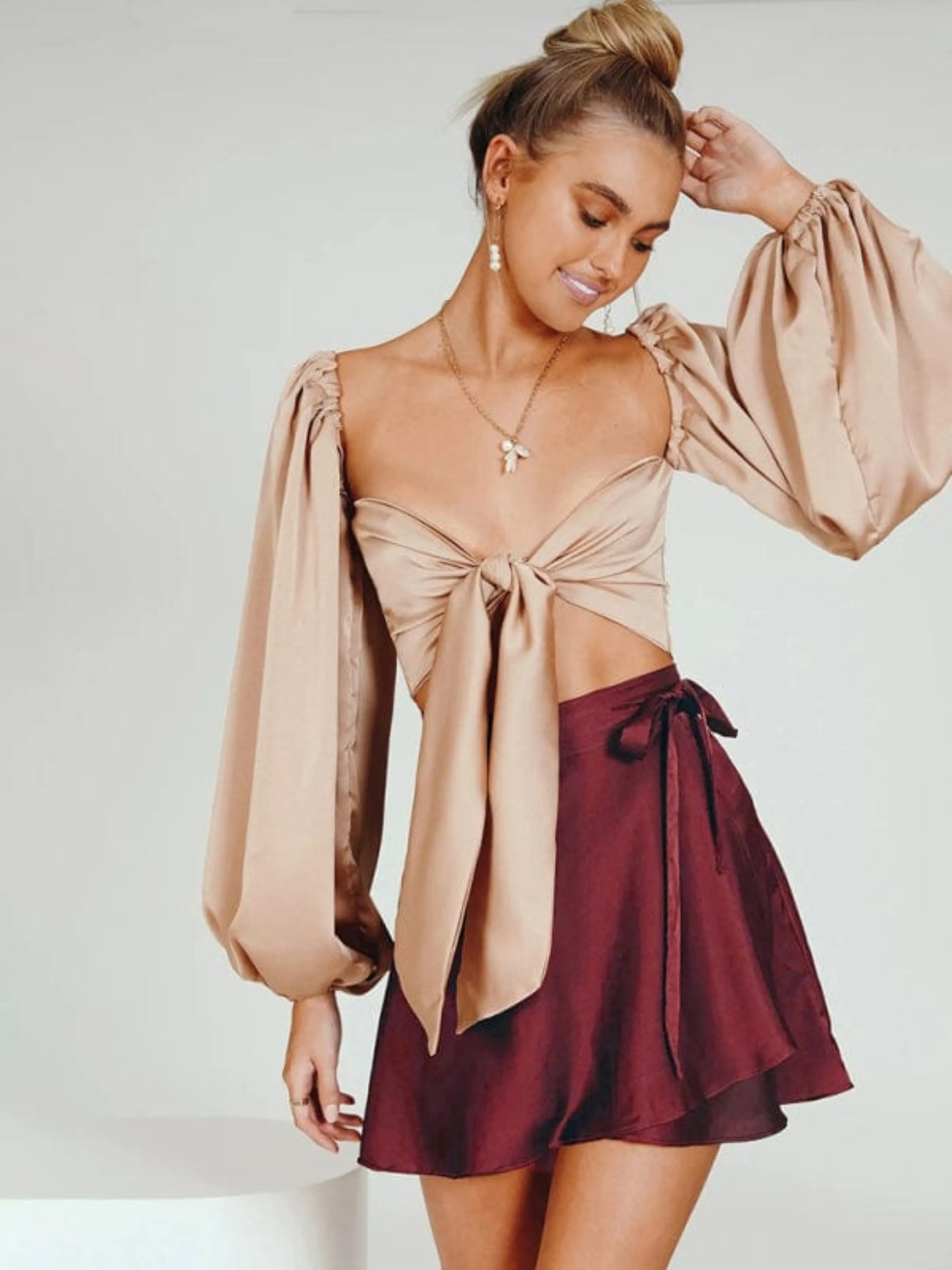 GYPSY GIRL - High Waist Tie Satin Wrap Skirt