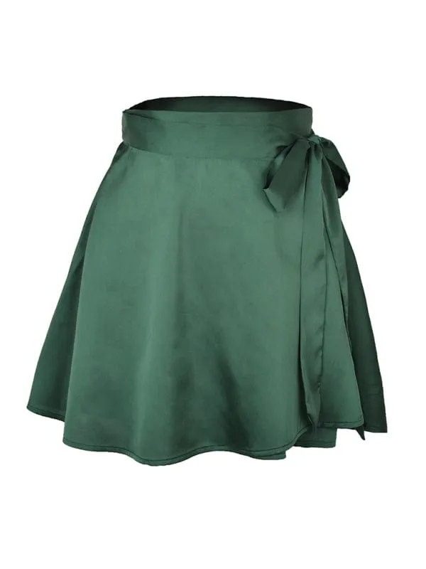 GYPSY GIRL - High Waist Tie Satin Wrap Skirt