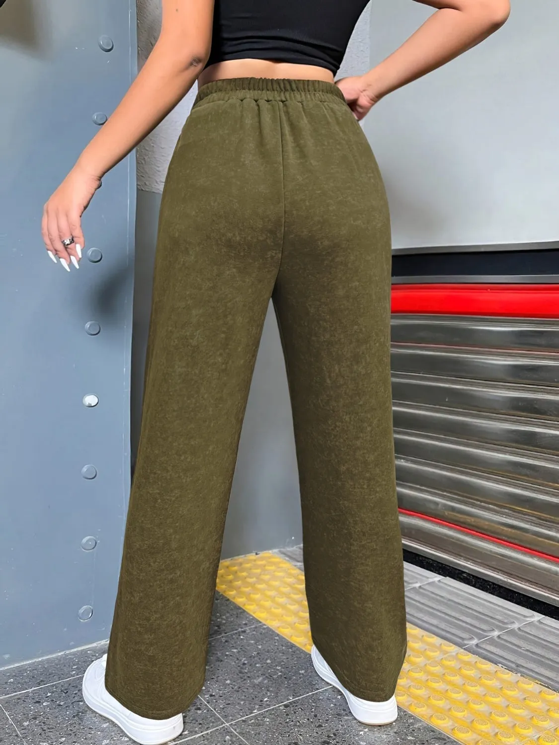Hazel Blues® |  Distressed Elastic Waist Straight Leg Pants