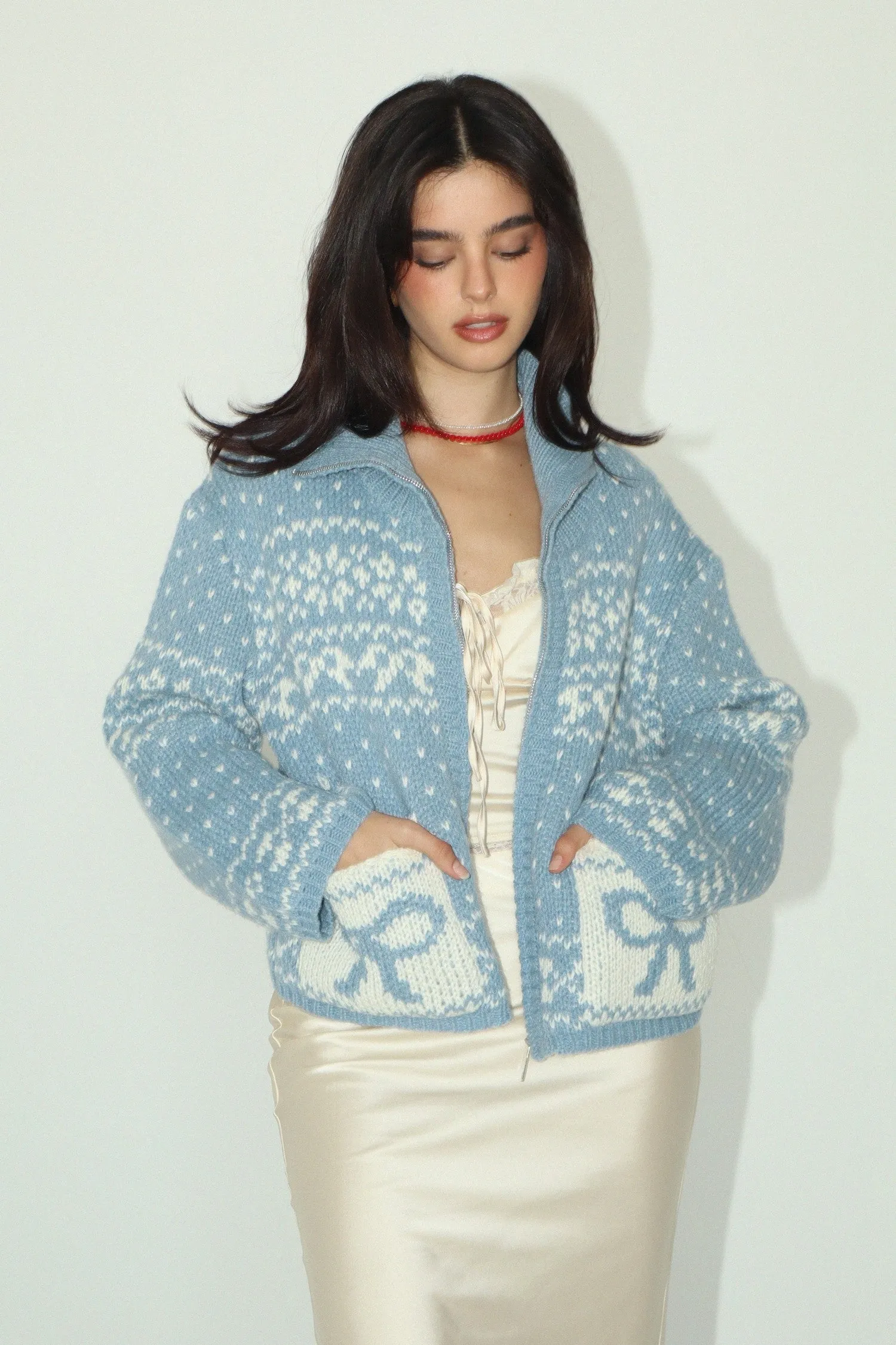 Helena Blue Ribbon Embroidered Sweater