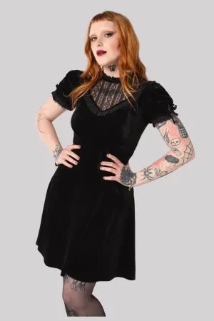 Hell Bunny Mourning Dress - Gothic Black & Velvet Lace Detail