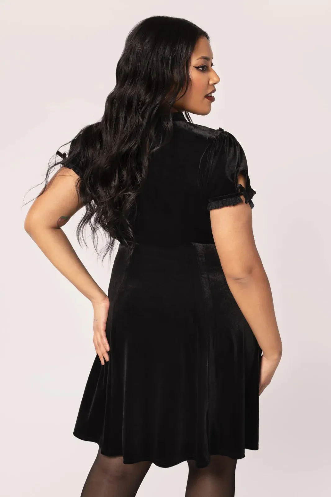 Hell Bunny Mourning Dress - Gothic Black & Velvet Lace Detail