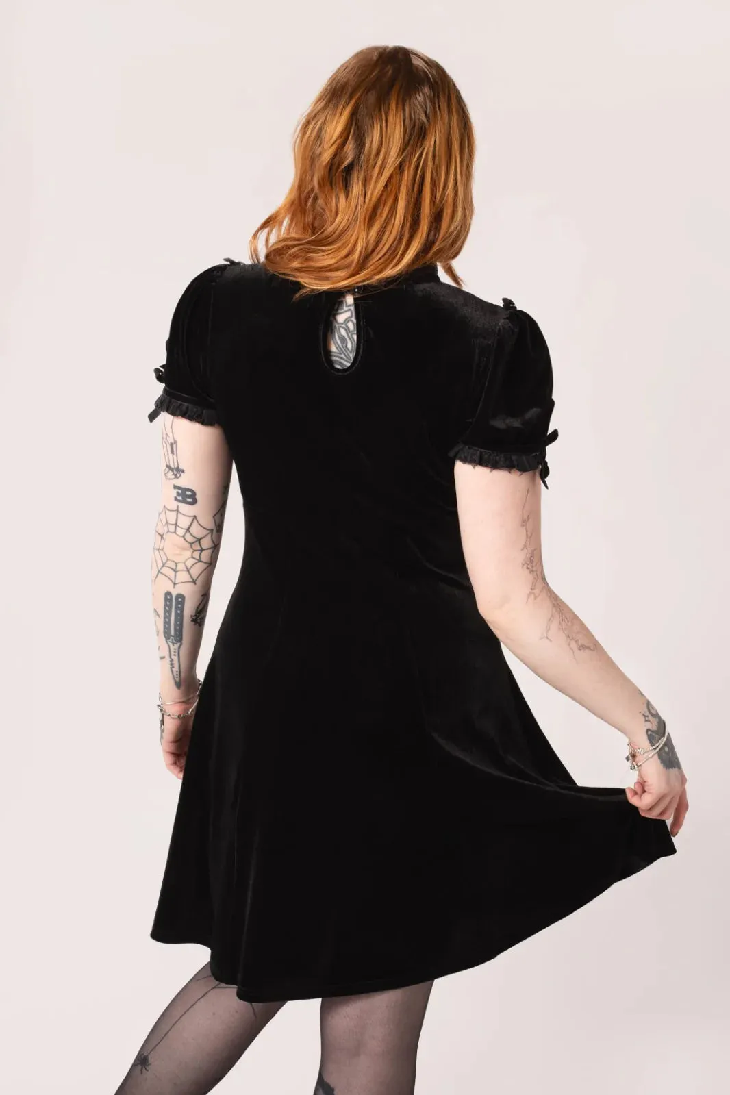Hell Bunny Mourning Dress - Gothic Black & Velvet Lace Detail