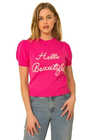 Hello Beautiful Short Sleeve Sweater Top
